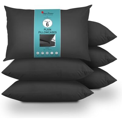 Super Dreamer GC GAVENO CAVAILIA 6 Pairs Microfiber Pillowcases 100% Brushed Plain Dyed Housewife Style Hypoallergenic Pillow, Wrinkle, Fade & Stain Resistant Envelope Closure Standard Size (75x50 cm) Black Super Dreamer GC GAVENO CAVAILIA 6 Pairs Microfiber Pillowcases 100% Brushed Plain Dyed Housewife Style Hypoallergenic Pillow, Wrinkle, Fade & Stain Resistant Envelope Closure Standard Size (75x50 cm) Black