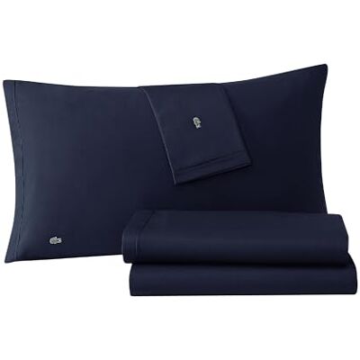 Lacoste 100% Cotton Percale 4-Piece Sheet Set – Cool, Crisp, Matte, and Durable, Oeko-Tex Certified – Solid, Navy, Queen Lacoste 100% Cotton Percale 4-Piece Sheet Set – Cool, Crisp, Matte, and Durable, Oeko-Tex Certified – Solid, Navy, Queen