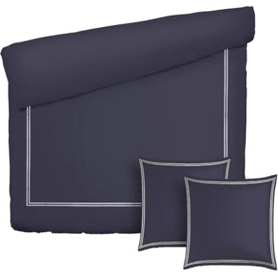 Pure 3-Piece Double Bedding Set Duvet Cover 240 x 220 cm & 2 Pillowcases 63 x 63 cm 100% Cotton Satin, 80 Thread Count, 120 GSM Oeko-TEX Certified Silhouette White/Dark Blue Pure 3-Piece Double Bedding Set Duvet Cover 240 x 220 cm & 2 Pillowcases 63 x 63 cm 100% Cotton Satin, 80 Thread Count, 120 GSM Oeko-TEX Certified Silhouette White/Dark Blue