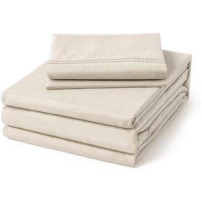 Cleva Home Twin Size Sheet Set 4 Piece Soft Breathable Luxury Bed Sheet Set Shrinkage & Fade Resistant Embroidered Bedding Sheet with Deep Pocket, 2 Extra Pillowcases (Twin, Oat Milk) Cleva Home Twin Size Sheet Set 4 Piece Soft Breathable Luxury Bed Sheet Set Shrinkage & Fade Resistant Embroidered Bedding Sheet with Deep Pocket, 2 Extra Pillowcases (Twin, Oat Milk)