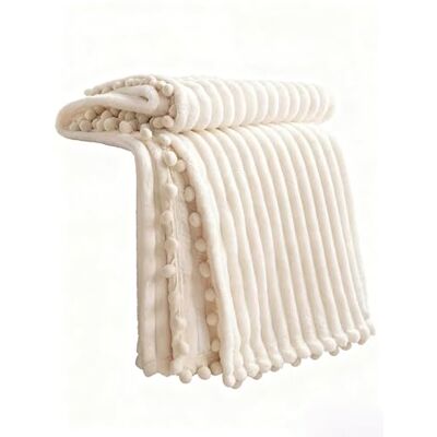 DISSA Fleece Blanket Twin Size – 51x63, Beige – Soft, Plush, Fluffy, Fuzzy, Warm, Cozy – Perfect Throw for Couch, Bed, Sofa with Pompom Fringe Flannel Blanket Throw Blanket DISSA Fleece Blanket Twin Size – 51x63, Beige – Soft, Plush, Fluffy, Fuzzy, Warm, Cozy – Perfect Throw for Couch, Bed, Sofa with Pompom Fringe Flannel Blanket Throw Blanket