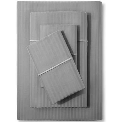 FEATHER & STITCH NEW YORK Feather & Stitch Size Damask Stripe Sheet Set 4 Piece Set, Ultra Soft 100% Cotton Sheets, 500 Thread Count Luxury Sateen Weave, Deep Pocket Bedsheets, with 2 Pillowcases (California King, Grey) FEATHER & STITCH NEW YORK Feather & Stitch Size Damask Stripe Sheet Set 4 Piece Set, Ultra Soft 100% Cotton Sheets, 500 Thread Count Luxury Sateen Weave, Deep Pocket Bedsheets, with 2 Pillowcases (California King, Grey)