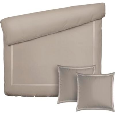 Pure 3-Piece Double Bedding Set Duvet Cover 240 x 220 cm & 2 Pillowcases 63 x 63 cm 100% Cotton Satin, 80 Thread Count, 120 GSM Oeko-TEX Certified Silhouette White/Taupe Pure 3-Piece Double Bedding Set Duvet Cover 240 x 220 cm & 2 Pillowcases 63 x 63 cm 100% Cotton Satin, 80 Thread Count, 120 GSM Oeko-TEX Certified Silhouette White/Taupe
