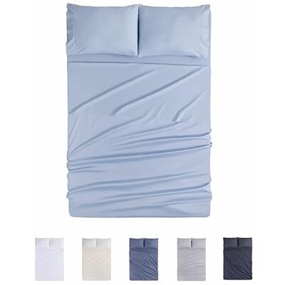 Todocama 4-Piece Bedding Set – 4002 – Fitted Sheet – Top Sheet – Two Pillowcases 50 x 80 cm (Bed 150 x 190/200 cm, Light Blue) Todocama 4-Piece Bedding Set – 4002 – Fitted Sheet – Top Sheet – Two Pillowcases 50 x 80 cm (Bed 150 x 190/200 cm, Light Blue)