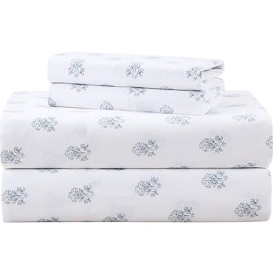 Comfort Spaces 100% Cotton Sheets Twin, Breathable, Naturally Cool Cotton Sheets, Soft Cotton Bed Sheets with 12" Elastic Pocket Fits up to 14" Mattress, All Seasons Sheet Set, Floral Blue 3 Piece Comfort Spaces 100% Cotton Sheets Twin, Breathable, Naturally Cool Cotton Sheets, Soft Cotton Bed Sheets with 12" Elastic Pocket Fits up to 14" Mattress, All Seasons Sheet Set, Floral Blue 3 Piece