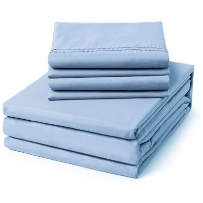 Cleva Queen Size Sheet Set Deep Pocket- 6 Piece Ultra Soft Machine Washable Luxury Bed Sheet Set Shrinkage & Fade Resistant Embroidered Bedding Sheet (Queen, Light Blue) Cleva Queen Size Sheet Set Deep Pocket- 6 Piece Ultra Soft Machine Washable Luxury Bed Sheet Set Shrinkage & Fade Resistant Embroidered Bedding Sheet (Queen, Light Blue)