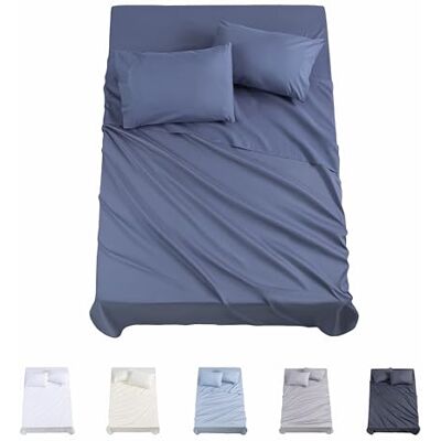 Todocama 4-Piece Bedding Set – 3001 – Fitted Sheet – Top Sheet – Two Pillowcases 50 x 80 cm (Bed 180 x 190/200 cm, Greyish Blue) Todocama 4-Piece Bedding Set – 3001 – Fitted Sheet – Top Sheet – Two Pillowcases 50 x 80 cm (Bed 180 x 190/200 cm, Greyish Blue)