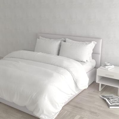 Italian Bed Linen Natural Colour Duvet Cover Set, White/White, Double Italian Bed Linen Natural Colour Duvet Cover Set, White/White, Double