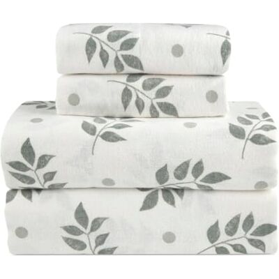 Lodge & Linen Flannel Sheets King Size 100% Cotton -High GSM Flannel Bed Sheet Deep Pockets Warm & Cozy Flannel Sheet Set for All Seasons (Washy Leaf) Lodge & Linen Flannel Sheets King Size 100% Cotton -High GSM Flannel Bed Sheet Deep Pockets Warm & Cozy Flannel Sheet Set for All Seasons (Washy Leaf)