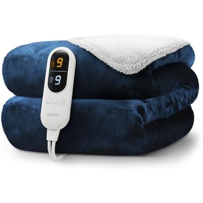 KEPLIN Large Electric Heated Throw Blanket Electric Heated Blanket Throw for Bedspread 9 Heat Settings & Timer, Machine Washable Fleece Wool Duvet with 1 Year Warranty Navy/Cream Sherpa KEPLIN Large Electric Heated Throw Blanket Electric Heated Blanket Throw for Bedspread 9 Heat Settings & Timer, Machine Washable Fleece Wool Duvet with 1 Year Warranty Navy/Cream Sherpa