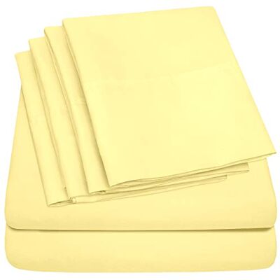 Sweet Home Collection 6 Piece Bed Sheets 1500 Thread Count Fine Microfiber Deep Pocket Set-Extra Pillow Cases, Value, Twin XL, Pale Yellow, 4 Sweet Home Collection 6 Piece Bed Sheets 1500 Thread Count Fine Microfiber Deep Pocket Set-Extra Pillow Cases, Value, Twin XL, Pale Yellow, 4