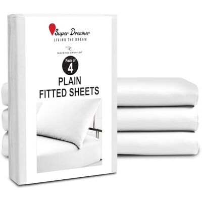 Super Dreamer Microfiber Fitted Sheet King Size 4 Pack Plain Bed Sheets Deep Pocket 10 inch (25cm) Shrinkage, Fade & Wrinkle Resistant Bottom Sheet Washable, Fit to Mattress (152x203 cm) White Super Dreamer Microfiber Fitted Sheet King Size 4 Pack Plain Bed Sheets Deep Pocket 10 inch (25cm) Shrinkage, Fade & Wrinkle Resistant Bottom Sheet Washable, Fit to Mattress (152x203 cm) White