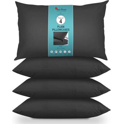 Super Dreamer GC GAVENO CAVAILIA Housewife Pillowcases 4 Pairs 100% Microfibre Bed Pillow Standard Size 75x50 cm Hypoallergenic Pillowcase Envelope Closure Wrinkle, Fade & Stain Resistant Black Super Dreamer GC GAVENO CAVAILIA Housewife Pillowcases 4 Pairs 100% Microfibre Bed Pillow Standard Size 75x50 cm Hypoallergenic Pillowcase Envelope Closure Wrinkle, Fade & Stain Resistant Black