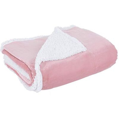 Hodge and Hodge Flannel Blanket With Sherpa Fleece Lining 150x200cm Light Pink Hodge and Hodge Flannel Blanket With Sherpa Fleece Lining 150x200cm Light Pink