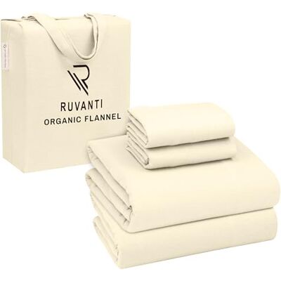 Ruvanti Organic Flannel Sheets Full Size 100% Cotton Double Brushed Bed Sheet Set Deep Pocket 16 Inches All Seasons Breathable, Extra Soft, Warm & Cozy 4 Pieces Winter White Ruvanti Organic Flannel Sheets Full Size 100% Cotton Double Brushed Bed Sheet Set Deep Pocket 16 Inches All Seasons Breathable, Extra Soft, Warm & Cozy 4 Pieces Winter White