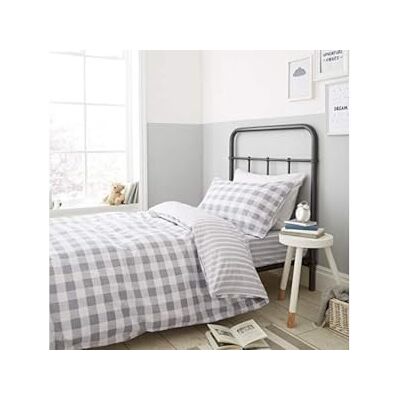 Bianca Check and Stripe Cotton Single Fitted Sheet Grey Bianca Check and Stripe Cotton Single Fitted Sheet Grey