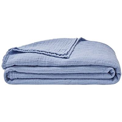 ESSIX Plain Cotton Gauze Bed Cover, Jazzy, 260 x 240 cm, Blue ESSIX Plain Cotton Gauze Bed Cover, Jazzy, 260 x 240 cm, Blue