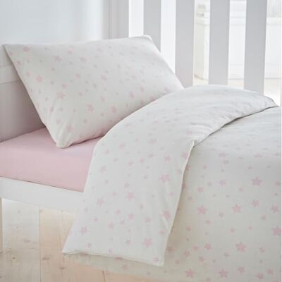 Silentnight Safe Nights Cot Bed Duvet Set Breathable 100% Cotton Jersey Super Soft Kind to Skin Duvet Cover & Pillowcase for Toodler Child Junior Quilt 150x120cm Hypoallergenic, Pink Stars Silentnight Safe Nights Cot Bed Duvet Set Breathable 100% Cotton Jersey Super Soft Kind to Skin Duvet Cover & Pillowcase for Toodler Child Junior Quilt 150x120cm Hypoallergenic, Pink Stars