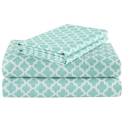 Comfort Spaces Queen Cooling Sheets, Moisture Wicking Coolmax Sheets, Soft Sheet Set, Cooling Bed Sheets for Hot Sleepers, Elastic Deep Pocket Fits Up to 16" Mattress, Queen Quatrefoil Aqua 4 Piece Comfort Spaces Queen Cooling Sheets, Moisture Wicking Coolmax Sheets, Soft Sheet Set, Cooling Bed Sheets for Hot Sleepers, Elastic Deep Pocket Fits Up to 16" Mattress, Queen Quatrefoil Aqua 4 Piece