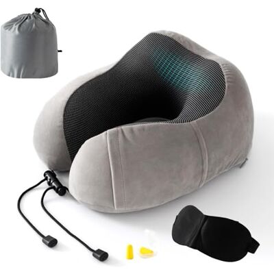 Good Nite Travel Pillow Neck Memory Foam Support Pillow for Adults Travel Airplane Camping Car Train Office Pillow Flight Plane Pillows with Ear Plugs Eye Mask Carry Bag Grey Good Nite Travel Pillow Neck Memory Foam Support Pillow for Adults Travel Airplane Camping Car Train Office Pillow Flight Plane Pillows with Ear Plugs Eye Mask Carry Bag Grey