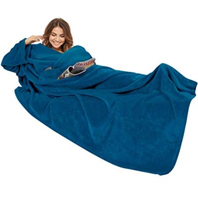 Gözze Premium Wearable Snuggle Blanket with Sleeves and Breast Pocket, 150 x 240 cm Navy Blue Gözze Premium Wearable Snuggle Blanket with Sleeves and Breast Pocket, 150 x 240 cm Navy Blue