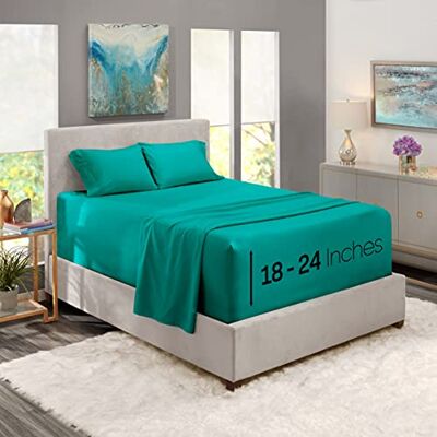 Nestl Extra Deep Pocket Sheets Fits Mattress 18-24 Inches Deep, Extra Deep Pocket Queen Sheets Sets, 4 Piece Queen Size Sheets, Queen Sheets Deep Pocket, Teal Sheets Queen Nestl Extra Deep Pocket Sheets Fits Mattress 18-24 Inches Deep, Extra Deep Pocket Queen Sheets Sets, 4 Piece Queen Size Sheets, Queen Sheets Deep Pocket, Teal Sheets Queen