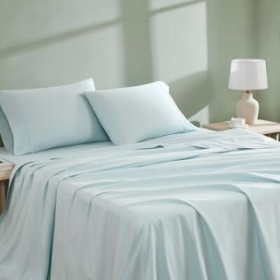 Linen Closet Luxury Cotton 300 Thread Count Organic Cotton 4-Piece Sheet Set, King, Aqua Linen Closet Luxury Cotton 300 Thread Count Organic Cotton 4-Piece Sheet Set, King, Aqua