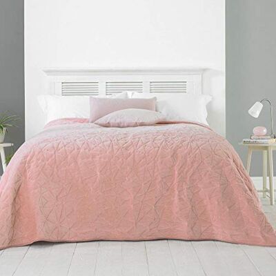COUNTRY CLUB Alexa Velvet Quilted Bedspread Soft Throw Over Double/King Size Blush 240x260cm COUNTRY CLUB Alexa Velvet Quilted Bedspread Soft Throw Over Double/King Size Blush 240x260cm