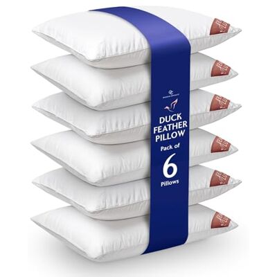 GC GAVENO CAVAILIA Duck Feather Pillows 6 Pack Premium Hotel Quality Bed Pillow For Sleeping Breathable & Soft Feather Pillows 3 Pair Anti-Allergenic Side Sleeper UK Size (48x74cm) White GC GAVENO CAVAILIA Duck Feather Pillows 6 Pack Premium Hotel Quality Bed Pillow For Sleeping Breathable & Soft Feather Pillows 3 Pair Anti-Allergenic Side Sleeper UK Size (48x74cm) White