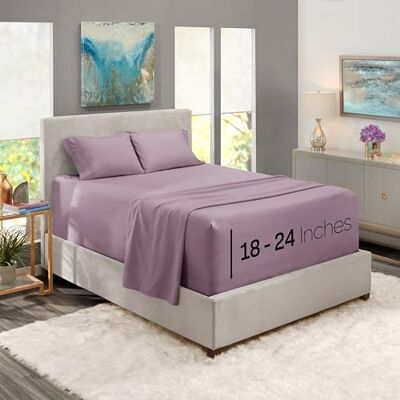 Nestl Extra Deep Pocket Sheets Fits Mattress 18-24 Inches Deep, Extra Deep Pocket Queen Sheets Sets, 4 Piece Queen Size Sheets, Queen Sheets Deep Pocket, Dusty Purple Nestl Extra Deep Pocket Sheets Fits Mattress 18-24 Inches Deep, Extra Deep Pocket Queen Sheets Sets, 4 Piece Queen Size Sheets, Queen Sheets Deep Pocket, Dusty Purple