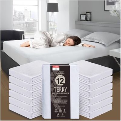 GC GAVENO CAVAILIA Terry Towelling Mattress Protector Pack of 12 Cot Bed Waterproof Mattress Protector Fitted Sheet Easy Care Cot Bed Polycotton Mattress Cover for Bed (70 x 140cm) White GC GAVENO CAVAILIA Terry Towelling Mattress Protector Pack of 12 Cot Bed Waterproof Mattress Protector Fitted Sheet Easy Care Cot Bed Polycotton Mattress Cover for Bed (70 x 140cm) White