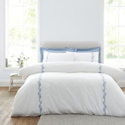 Bianca Camille Embroidered Floral 200 Thread Count Cotton Super King Duvet Cover Set with Pillowcases White/Blue Bianca Camille Embroidered Floral 200 Thread Count Cotton Super King Duvet Cover Set with Pillowcases White/Blue