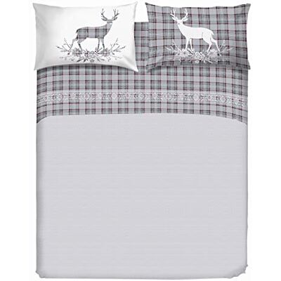 PENSIERI DELICATI Double Bed Sheet Set, 100% Cotton, 180 x 200 cm, Includes Bottom Sheet, Top Sheet and 2 Pillowcases, Made in Italy, Grey Deer Tartan Pattern PENSIERI DELICATI Double Bed Sheet Set, 100% Cotton, 180 x 200 cm, Includes Bottom Sheet, Top Sheet and 2 Pillowcases, Made in Italy, Grey Deer Tartan Pattern