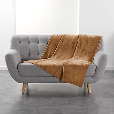 Douceur d'Intérieur , 125 x 150 cm Camel Flannel Plain Flannel Blanket Douceur d'Intérieur , 125 x 150 cm Camel Flannel Plain Flannel Blanket