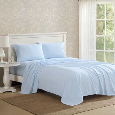 Laura Ashley Full Bed Sheets, Crisp & Cool Cotton Percale Bedding with Matching Pillowcases, Lightweight Bed Set, Oeko-Tex Certified (Maeve Blue) Laura Ashley Full Bed Sheets, Crisp & Cool Cotton Percale Bedding with Matching Pillowcases, Lightweight Bed Set, Oeko-Tex Certified (Maeve Blue)