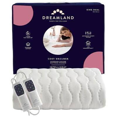 Dreamland Cosy Dreamer Electric Blanket Heated Underblanket with Italian Cotton, Intelliheat Technology, 6 Heat Settings, Overheat Protection & Machine Washable, 160 x 152cm King Size Dreamland Cosy Dreamer Electric Blanket Heated Underblanket with Italian Cotton, Intelliheat Technology, 6 Heat Settings, Overheat Protection & Machine Washable, 160 x 152cm King Size