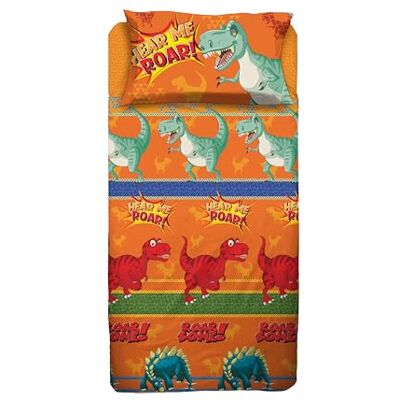 hermet Dinosaurs, Single Bed Sheet Set, Single Bedroom, Complete Bed Sheet, Fitted Sheet, Pillowcase, 100% Cotton, Orange hermet Dinosaurs, Single Bed Sheet Set, Single Bedroom, Complete Bed Sheet, Fitted Sheet, Pillowcase, 100% Cotton, Orange