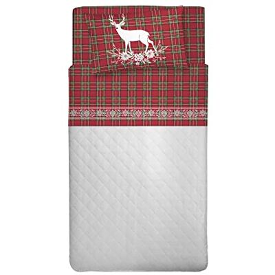 PENSIERI DELICATI Single Bed Sheet Set, 100% Cotton, 90 x 200 cm Single Bed Sheet Set, Includes Bottom Sheet, Top Sheet and 1 Pillowcase, Made in Italy, Red Deer Tartan Pattern PENSIERI DELICATI Single Bed Sheet Set, 100% Cotton, 90 x 200 cm Single Bed Sheet Set, Includes Bottom Sheet, Top Sheet and 1 Pillowcase, Made in Italy, Red Deer Tartan Pattern