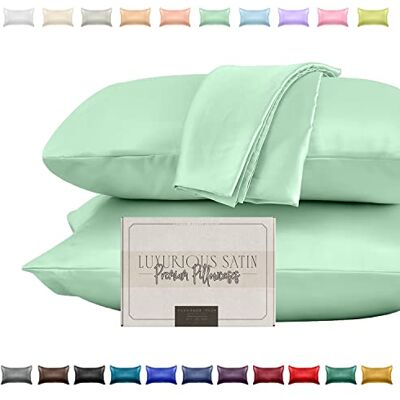 Elegant Comfort Silky and Luxurious 2-Piece Satin Pillowcase Set for Healthier Skin and Hair, Hidden Zipper Closure and Beautifully Packaged, Satin Pillowcase Set, King, Mint Green Elegant Comfort Silky and Luxurious 2-Piece Satin Pillowcase Set for Healthier Skin and Hair, Hidden Zipper Closure and Beautifully Packaged, Satin Pillowcase Set, King, Mint Green
