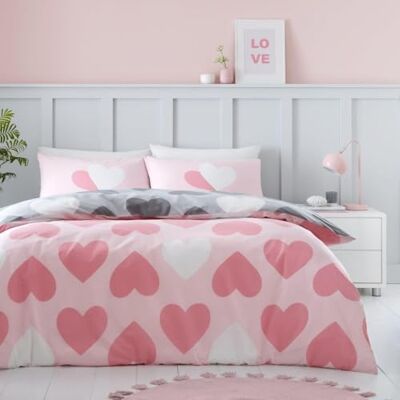 GC GAVENO CAVAILIA Reversible Double Duvet Set, Pink Duvet Cover (200x200 cm), Love Heart Bedding & linen, Breathable Bed Cover Set, Washable GC GAVENO CAVAILIA Reversible Double Duvet Set, Pink Duvet Cover (200x200 cm), Love Heart Bedding & linen, Breathable Bed Cover Set, Washable