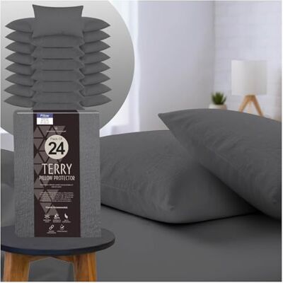 GC GAVENO CAVAILIA Terry Towel Waterproof Pillow Protectors Pack of 12 Pillow Covers – Anti Allergy Towelling Pillow Protectors Soft & Breathable Charcoal GC GAVENO CAVAILIA Terry Towel Waterproof Pillow Protectors Pack of 12 Pillow Covers – Anti Allergy Towelling Pillow Protectors Soft & Breathable Charcoal