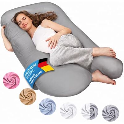 SMOOTHY Pregnancy pillow, side sleeper pillow, positioning pillow, baby pillow & breastfeeding pillow in U-shape with removable & washable cover made of cotton (Junior XL, 120 x 70 cm, Gray) SMOOTHY Pregnancy pillow, side sleeper pillow, positioning pillow, baby pillow & breastfeeding pillow in U-shape with removable & washable cover made of cotton (Junior XL, 120 x 70 cm, Gray)