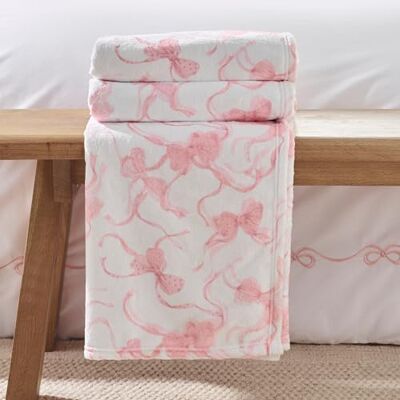 Catherine Lansfield Bow Cosy Fleece 200x240cm Oversized Blanket Throw Pink Catherine Lansfield Bow Cosy Fleece 200x240cm Oversized Blanket Throw Pink