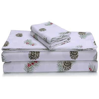 Tribeca Living 100% Cotton King Flannel Bed Sheet Set, Ultra-Soft Portuguese Flannel Sheets, Extra Deep Pocket 4-Piece Bedding Set, 170-GSM Cozy Flannel, Pine Cones and Berries Printed Tribeca Living 100% Cotton King Flannel Bed Sheet Set, Ultra-Soft Portuguese Flannel Sheets, Extra Deep Pocket 4-Piece Bedding Set, 170-GSM Cozy Flannel, Pine Cones and Berries Printed