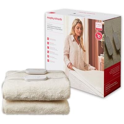 Morphy Richards EverCosy Premium Fleece Heated Electric Under Blanket, Teddy, Superking, 160x160cm, Dual Control, 9 Settings, 5p/hour Cost, Machine Washable, 600023, Cream Morphy Richards EverCosy Premium Fleece Heated Electric Under Blanket, Teddy, Superking, 160x160cm, Dual Control, 9 Settings, 5p/hour Cost, Machine Washable, 600023, Cream