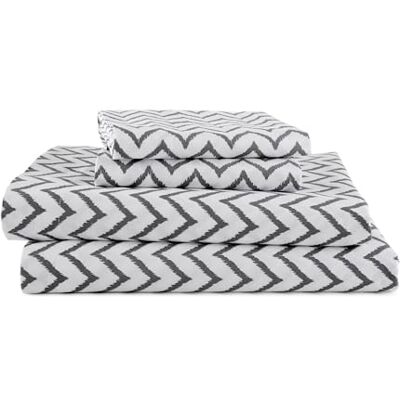 MARTEX 225 Thread Count Everyday Chevron Brushed Cotton Blend Sheet Set Twin Size, Charcoal MARTEX 225 Thread Count Everyday Chevron Brushed Cotton Blend Sheet Set Twin Size, Charcoal
