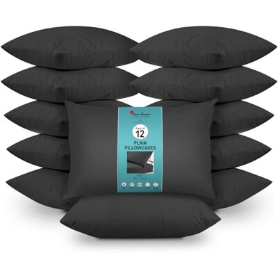 Super Dreamer GC GAVENO CAVAILIA 12 Pairs Microfiber Pillowcases Plain Dyed Housewife Style Soft, Breathable & Durable Fade, Wrinkle & Shrink Resistant Machine Washable Standard Size (75x50 cm) Black Super Dreamer GC GAVENO CAVAILIA 12 Pairs Microfiber Pillowcases Plain Dyed Housewife Style Soft, Breathable & Durable Fade, Wrinkle & Shrink Resistant Machine Washable Standard Size (75x50 cm) Black