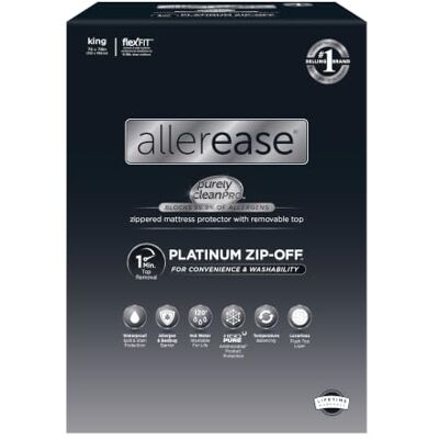 Aller-Ease AllerEase Platinum Zip-Off Top Waterproof Mattress Protector King Size 360 Degree Zipper Allergen Barrier Temperature Balancing Luxurious Plush Top Separately Machine Washable Mattress Cover (White) Aller-Ease AllerEase Platinum Zip-Off Top Waterproof Mattress Protector King Size 360 Degree Zipper Allergen Barrier Temperature Balancing Luxurious Plush Top Separately Machine Washable Mattress Cover (White)