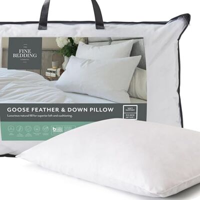 The Fine Bedding Company Goose Feather and Down Pillow – Ethically Sourced Sustainable Luxury Soft Pillow for Front and Back Sleepers, Machine Washable – Single (1 Pack) The Fine Bedding Company Goose Feather and Down Pillow – Ethically Sourced Sustainable Luxury Soft Pillow for Front and Back Sleepers, Machine Washable – Single (1 Pack)