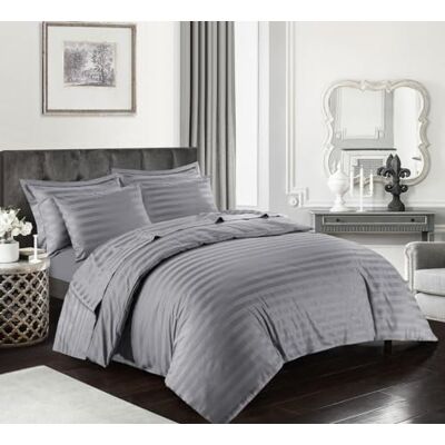 Kampala Hill Egyptian Cotton 400 Thread Count Double Duvet Hotel Quality Cover Satin Stripe Bedding Set, Silver Kampala Hill Egyptian Cotton 400 Thread Count Double Duvet Hotel Quality Cover Satin Stripe Bedding Set, Silver